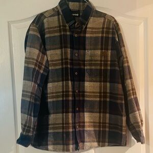 Men's Plaid Button-Down Shirt - Brown, Blue & Gray